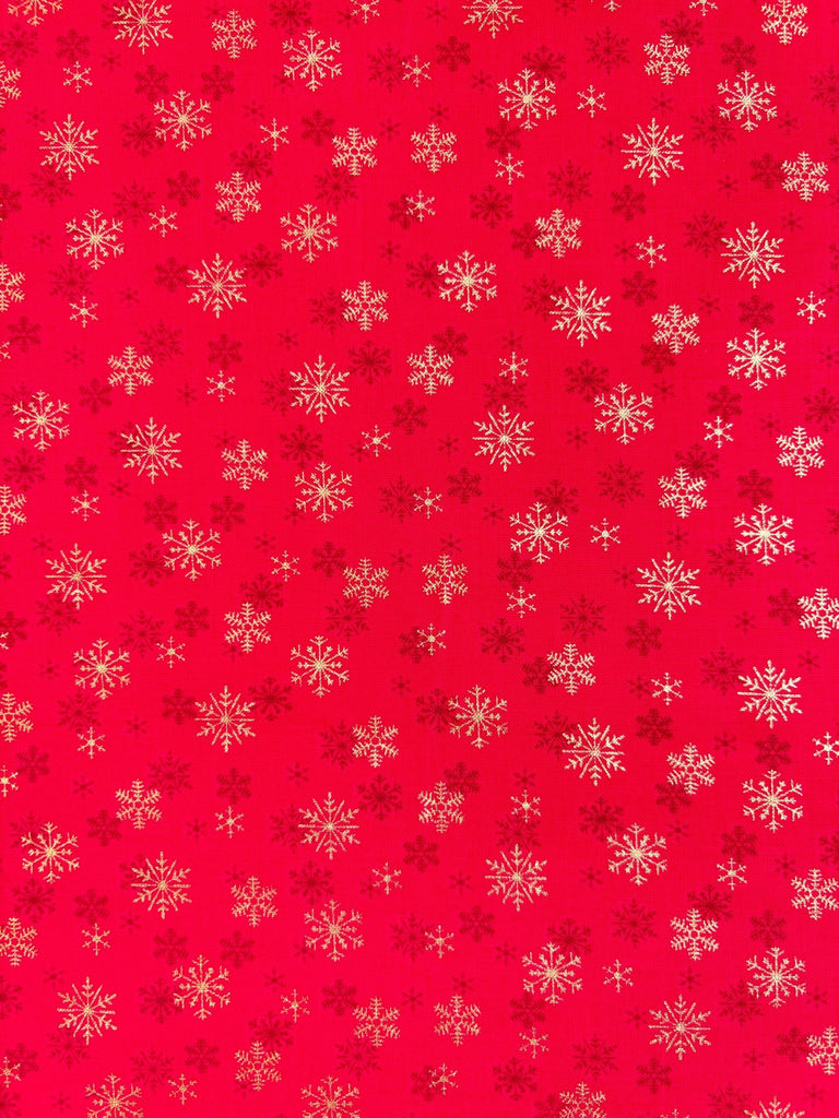 Gold Snowflakes on Red - Christmas Fabric - The Eternal Maker - UK Fabric Shop