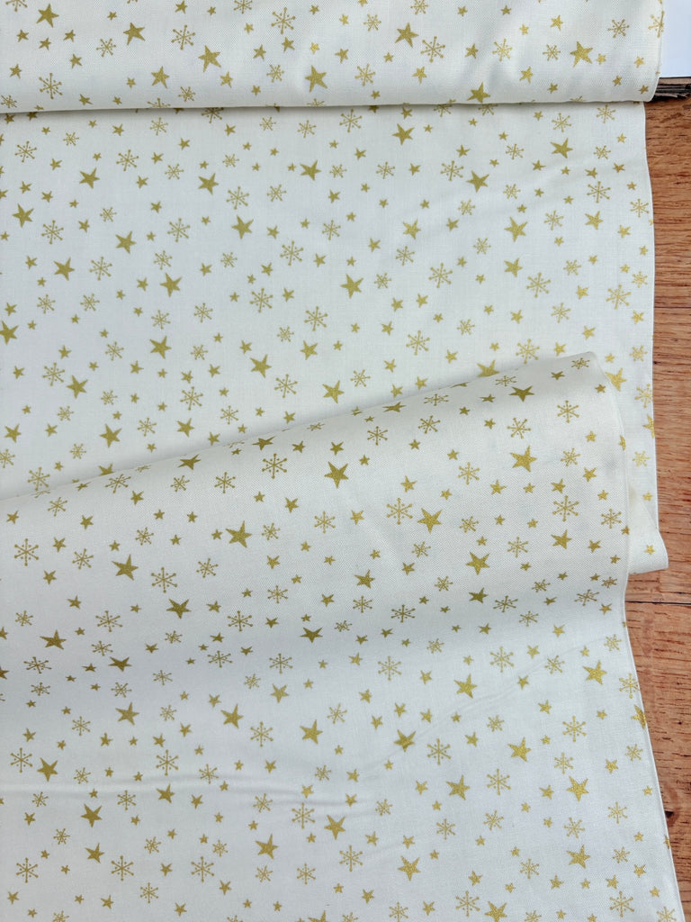 Gold Stars on Cream - Christmas Fabric - The Eternal Maker - UK Fabric Shop