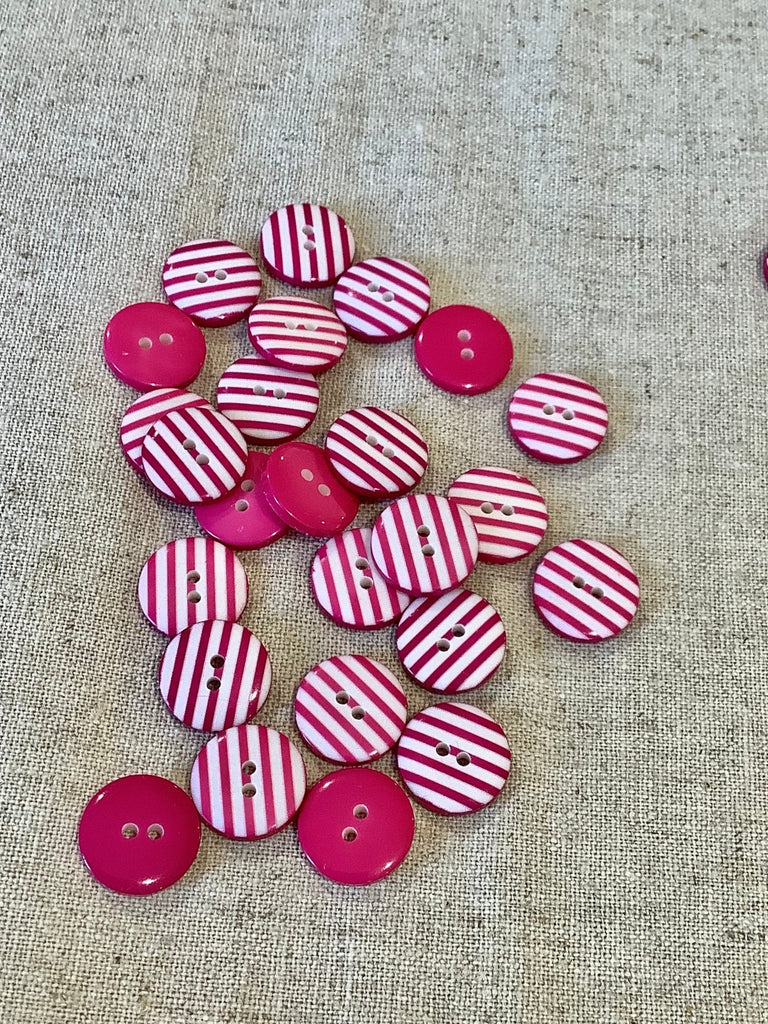 Hot Pink Stripy Button - 13mm - The Eternal Maker - UK Fabric Shop