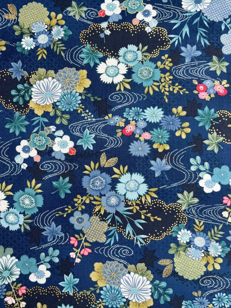 Kasumi Harmony in Navy Gold by Makower Fabrics - The Eternal Maker - UK Fabric Shop
