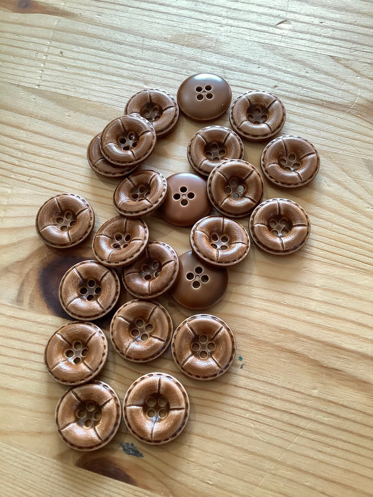 Light Brown Round Faux Stitched Button - 20mm - The Eternal Maker - UK Fabric Shop