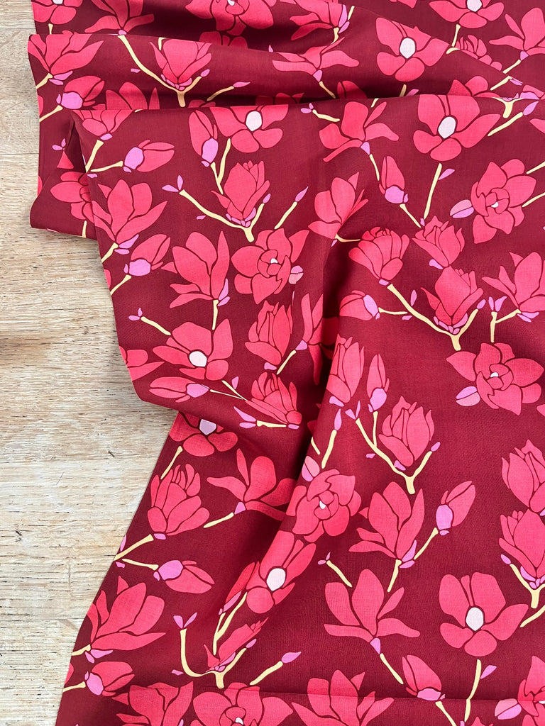 Magnolia in Burgundy - Rayon from Art Gallery Fabrics - The Eternal Maker - UK Fabric Shop