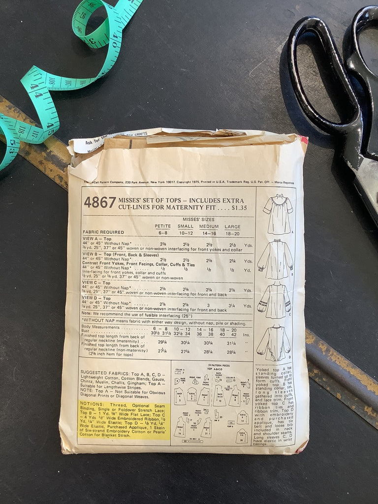 McCalls 4867 - Set of Four Tops (Standard and Maternity Cut Lines) - Vintage Sewing Pattern (Size 10 - 12) - The Eternal Maker - UK Fabric Shop