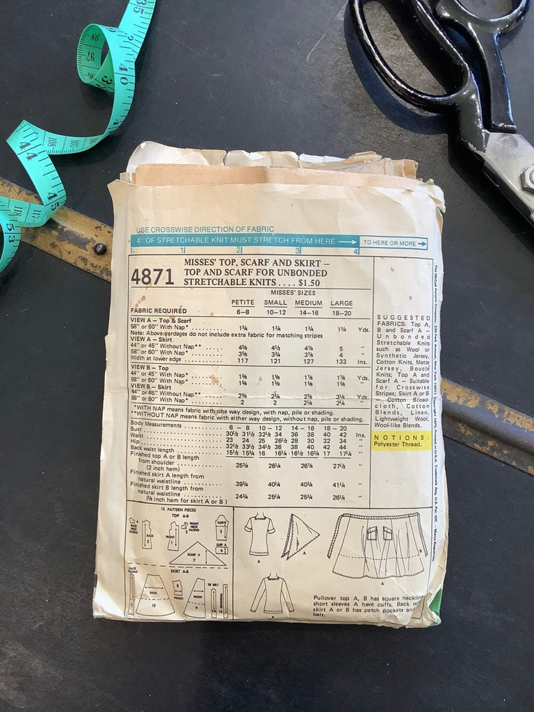 McCalls 4871 - Skirt and Stretch Top - Vintage Sewing Pattern (Size 14 - 16) - The Eternal Maker - UK Fabric Shop