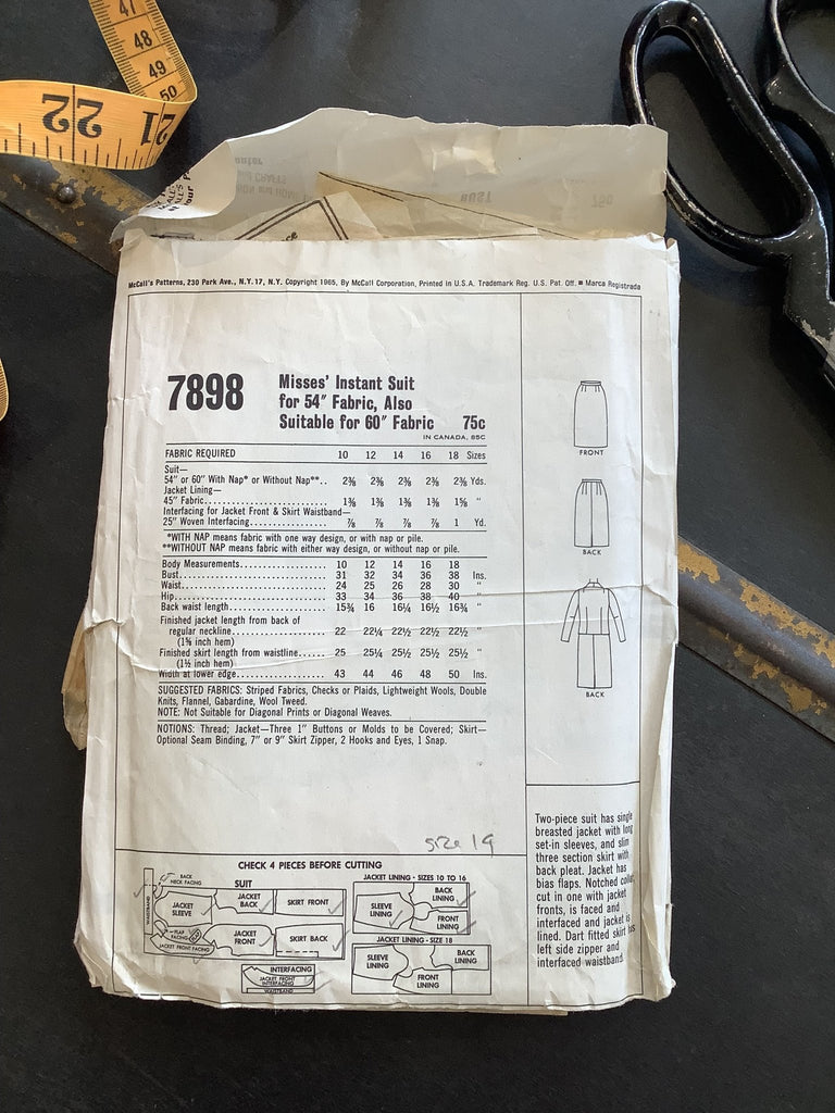 McCalls Vintage Pattern 7898 - 1960s Jacket and Skirt 2 piece Suit - Vintage Sewing Pattern Size 12 - The Eternal Maker - UK Fabric Shop