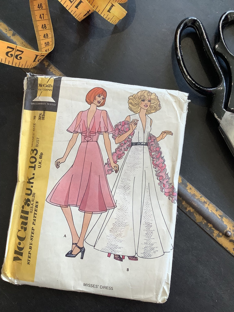 McCalls Vintage Pattern UK 103 - 1970s Misses Dress with Integral Cape Option - Vintage Sewing Pattern Size 10 - The Eternal Maker - UK Fabric Shop
