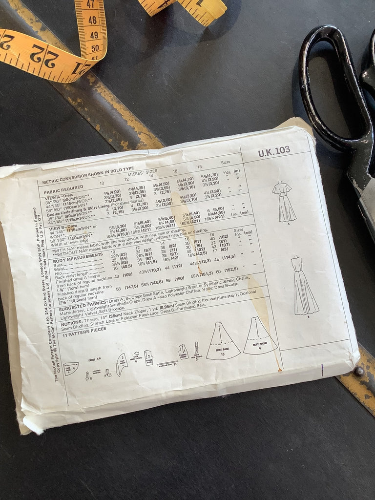 McCalls Vintage Pattern UK 103 - 1970s Misses Dress with Integral Cape Option - Vintage Sewing Pattern Size 10 - The Eternal Maker - UK Fabric Shop