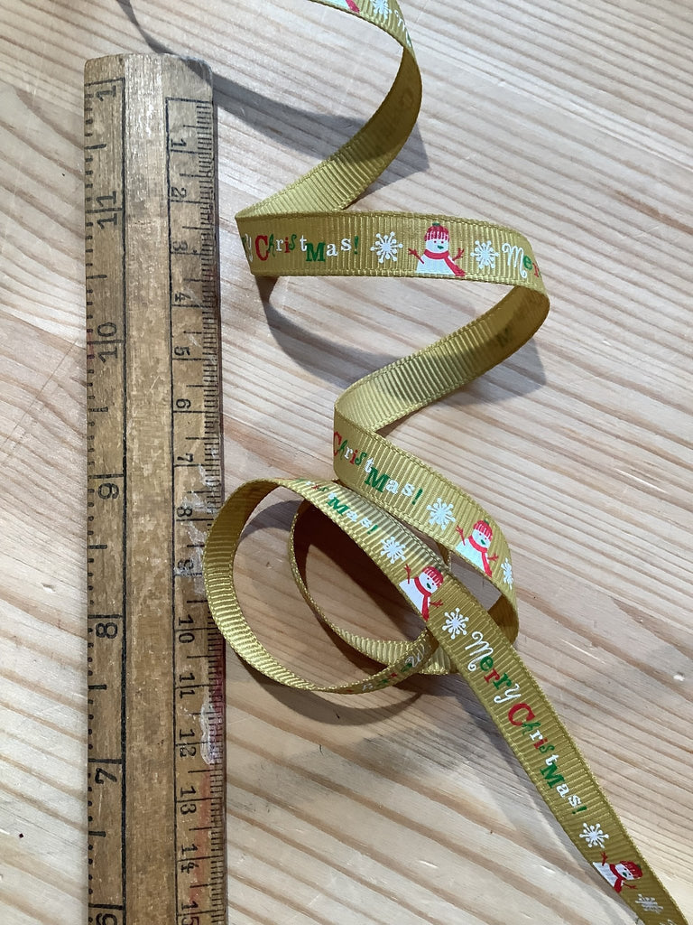 Merry Christmas Snowman Ribbon - 10mm - The Eternal Maker - UK Fabric Shop