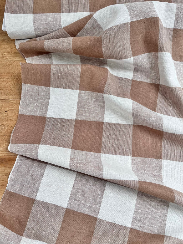 Mocha Jumbo Gingham Linen Viscose - The Eternal Maker - UK Fabric Shop