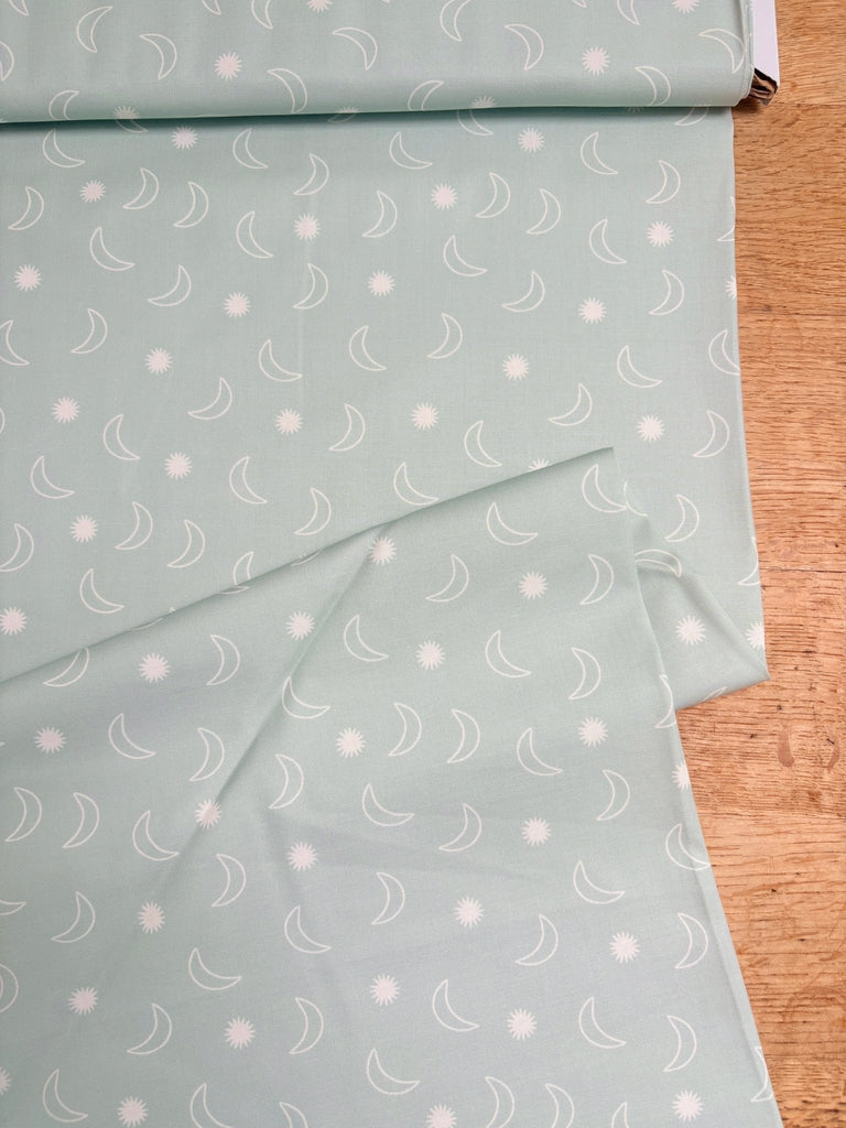 Moon and Stars in Mint - To The Moon and Back - Paper + Cloth for Moda Quilt Cotton Fabric - The Eternal Maker - UK Fabric Shop