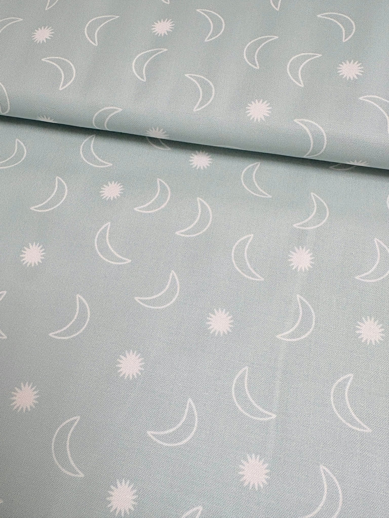 Moon and Stars in Mint - To The Moon and Back - Paper + Cloth for Moda Quilt Cotton Fabric - The Eternal Maker - UK Fabric Shop