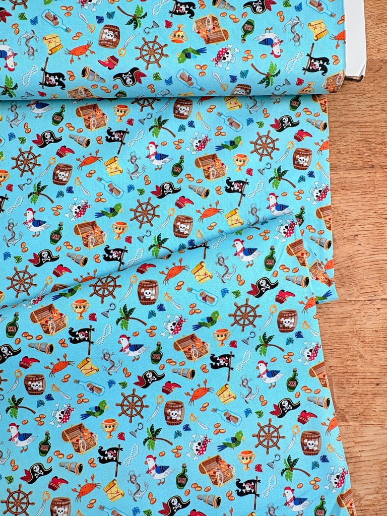 Pirate Icons - Blue - Makower - The Eternal Maker - UK Fabric Shop