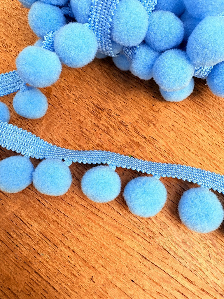 Pom Pom Trim - 35mm - LIGHT BLUE - by the HALF metre - The Eternal Maker - UK Fabric Shop