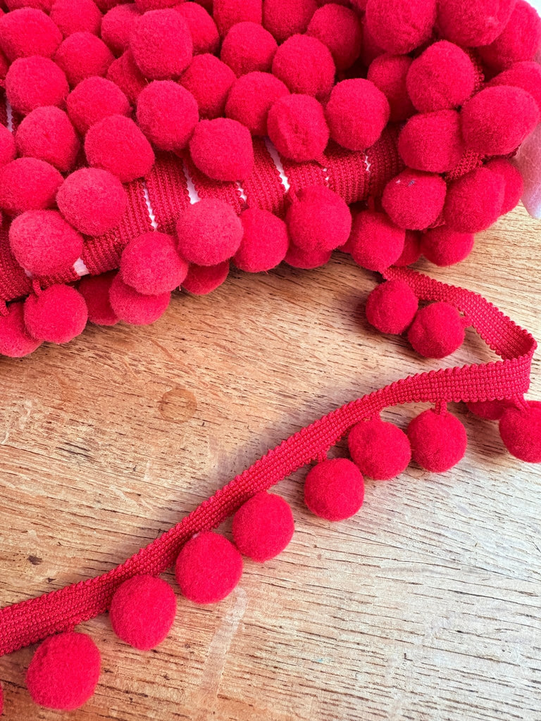 Pom Pom Trim - 35mm - Red - by the HALF metre - The Eternal Maker - UK Fabric Shop