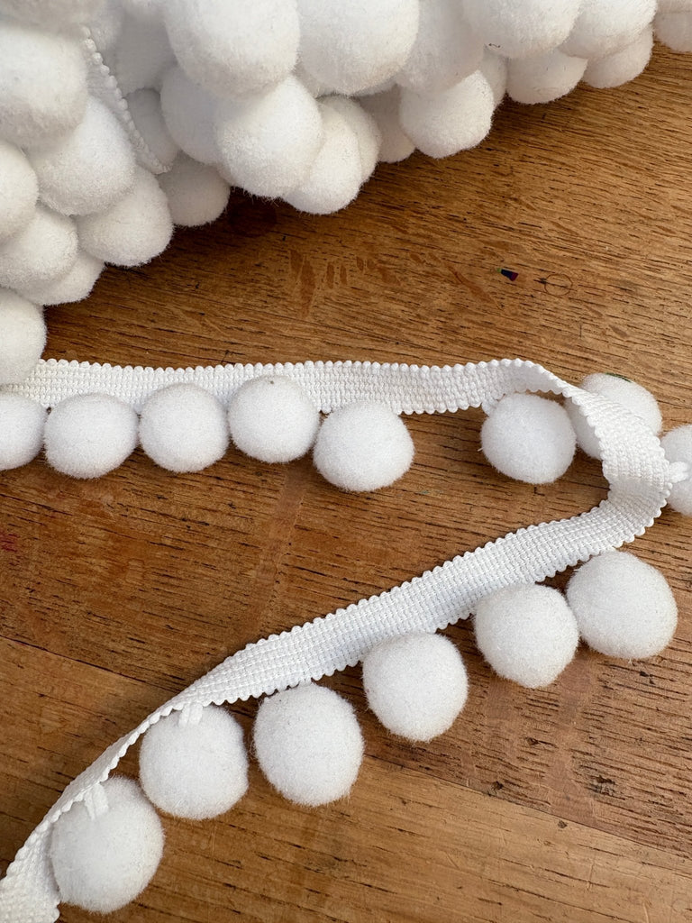 Pom Pom Trim - 35mm - WHITE - by the HALF metre - The Eternal Maker - UK Fabric Shop