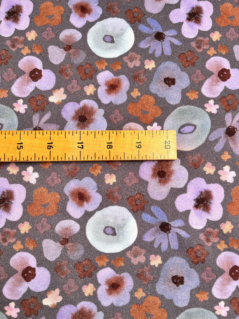 Remnant 75cm x 150cm - Watercolour Floral on Heather Sweatshirt Jersey Fleece - The Eternal Maker - UK Fabric Shop