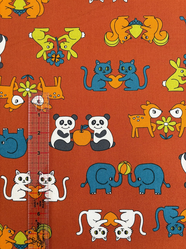 Retro Animal Friends in Rust - Oxford Cloth - Kokka Japan - The Eternal Maker - UK Fabric Shop