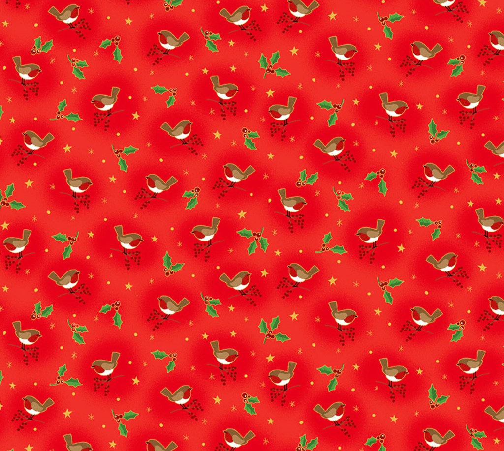 Robin in Red - Classic Foliage - Makower Christmas Fabric - The Eternal Maker - UK Fabric Shop