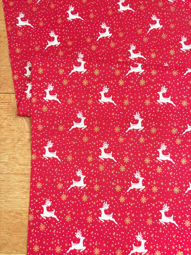 Scandi Reindeer Red Gold - Scandi Christmas - Christmas Fabric - The Eternal Maker - UK Fabric Shop