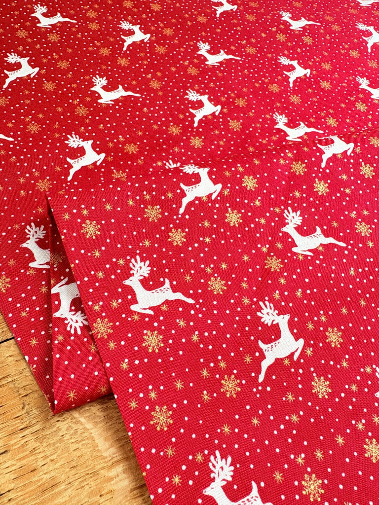 Scandi Reindeer Red Gold - Scandi Christmas - Christmas Fabric - The Eternal Maker - UK Fabric Shop