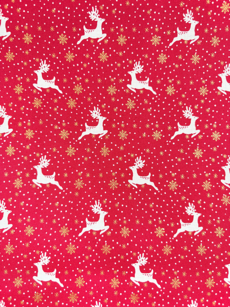 Scandi Reindeer Red Gold - Scandi Christmas - Christmas Fabric - The Eternal Maker - UK Fabric Shop