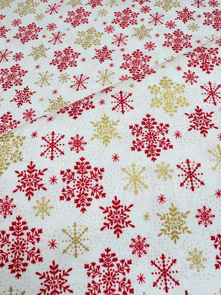Scandi Snowflakes Red Gold - Scandi Christmas - Christmas Fabric - The Eternal Maker - UK Fabric Shop