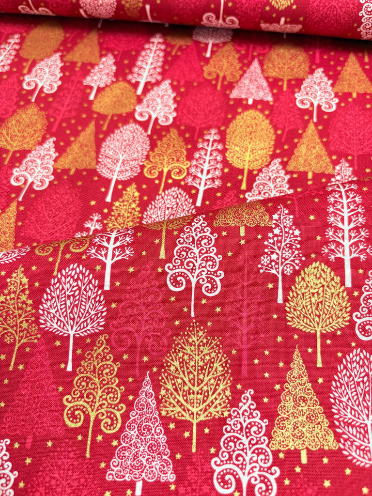 Scandi Trees Red Gold - Scandi Christmas - Christmas Fabric - The Eternal Maker - UK Fabric Shop