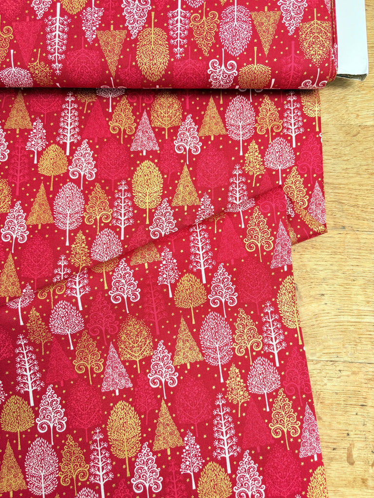 Scandi Trees Red Gold - Scandi Christmas - Christmas Fabric - The Eternal Maker - UK Fabric Shop