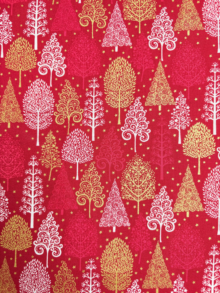 Scandi Trees Red Gold - Scandi Christmas - Christmas Fabric - The Eternal Maker - UK Fabric Shop