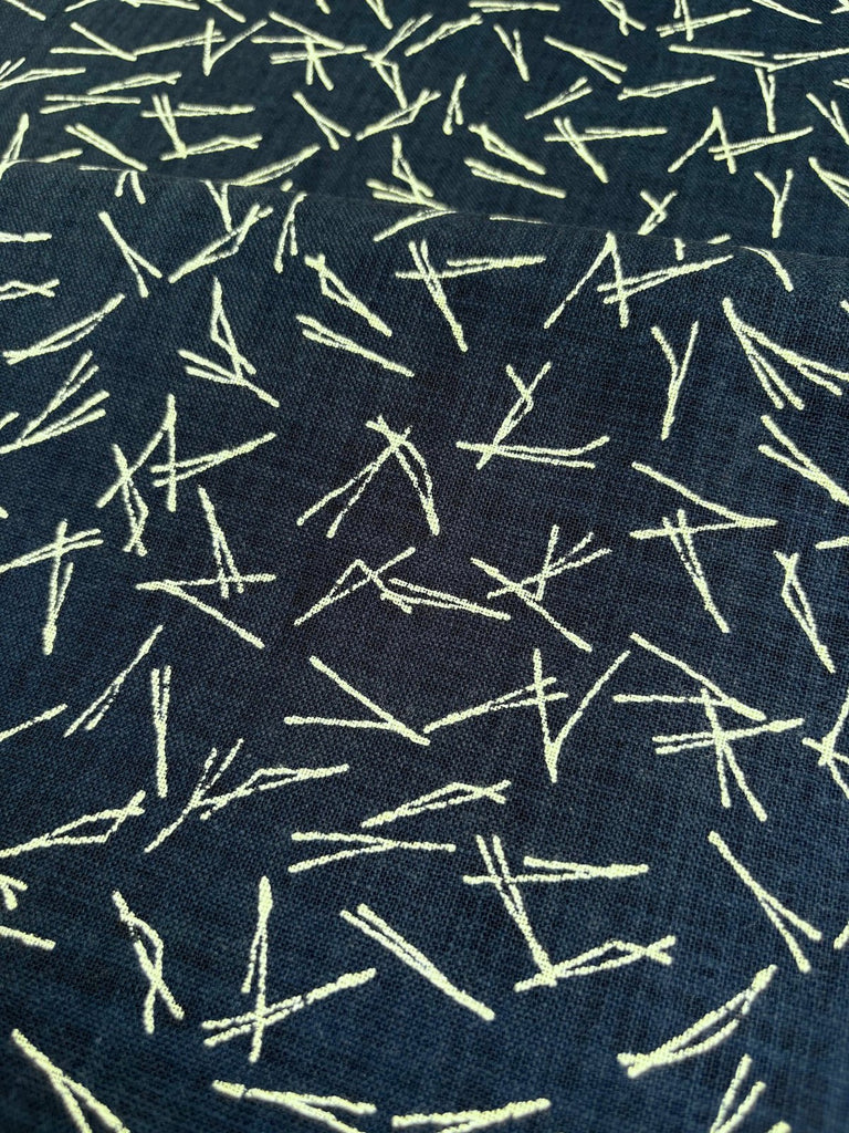 Scattered Lines - Linen Look Indigo Fabric - Sevenberry  Japan - The Eternal Maker - UK Fabric Shop