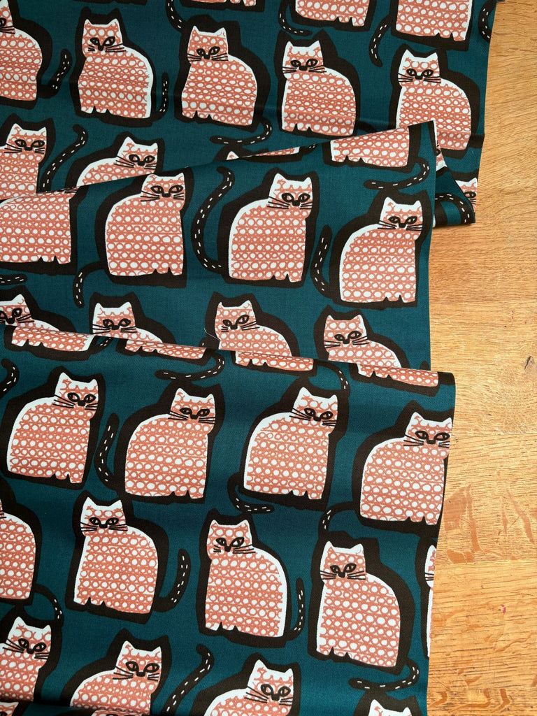Scribble Cat Twill - Teal - The Eternal Maker - UK Fabric Shop