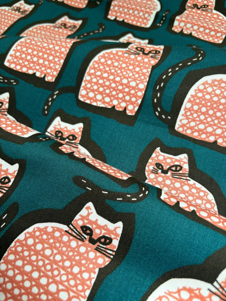 Scribble Cat Twill - Teal - The Eternal Maker - UK Fabric Shop