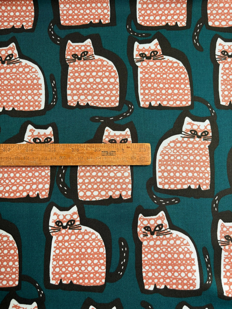Scribble Cat Twill - Teal - The Eternal Maker - UK Fabric Shop