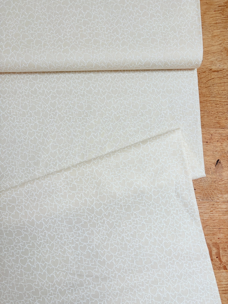 Stacked Hearts White on Cream - The Eternal Maker - UK Fabric Shop