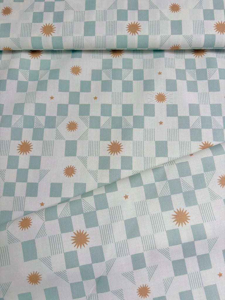 Stars and Blocks - Mint - To The Moon and Back - Paper + Cloth for Moda Quilt Cotton Fabric - The Eternal Maker - UK Fabric Shop