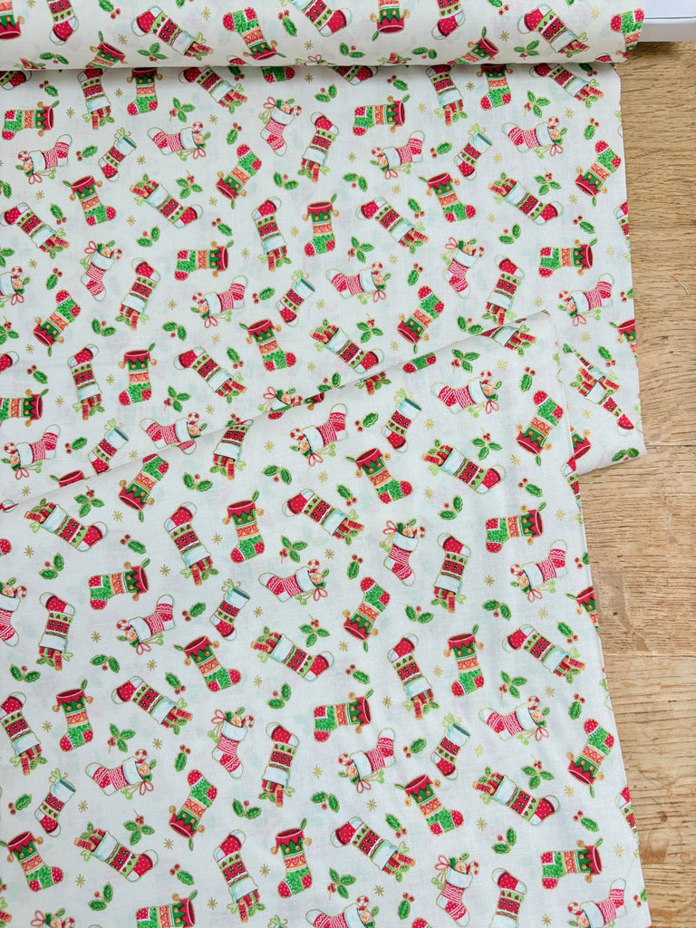 Stockings on Ivory - Merry Christmas - Christmas Fabric - The Eternal Maker - UK Fabric Shop