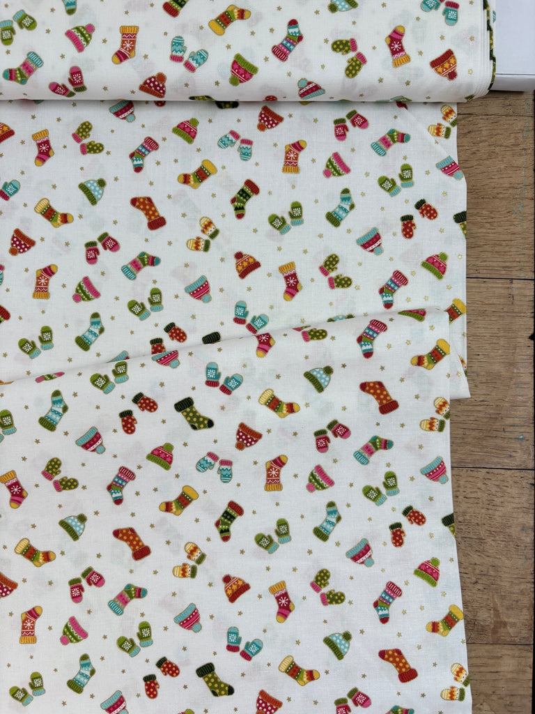 Stockings on White - Santa Express - Christmas Fabric - The Eternal Maker - UK Fabric Shop