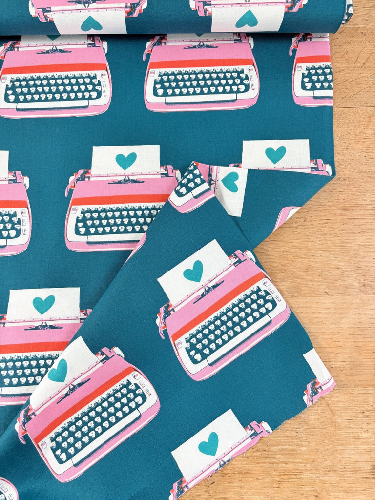 Typewriters in Teal - Best Day Ever Linen by Ruby Star Society - The Eternal Maker - UK Fabric Shop