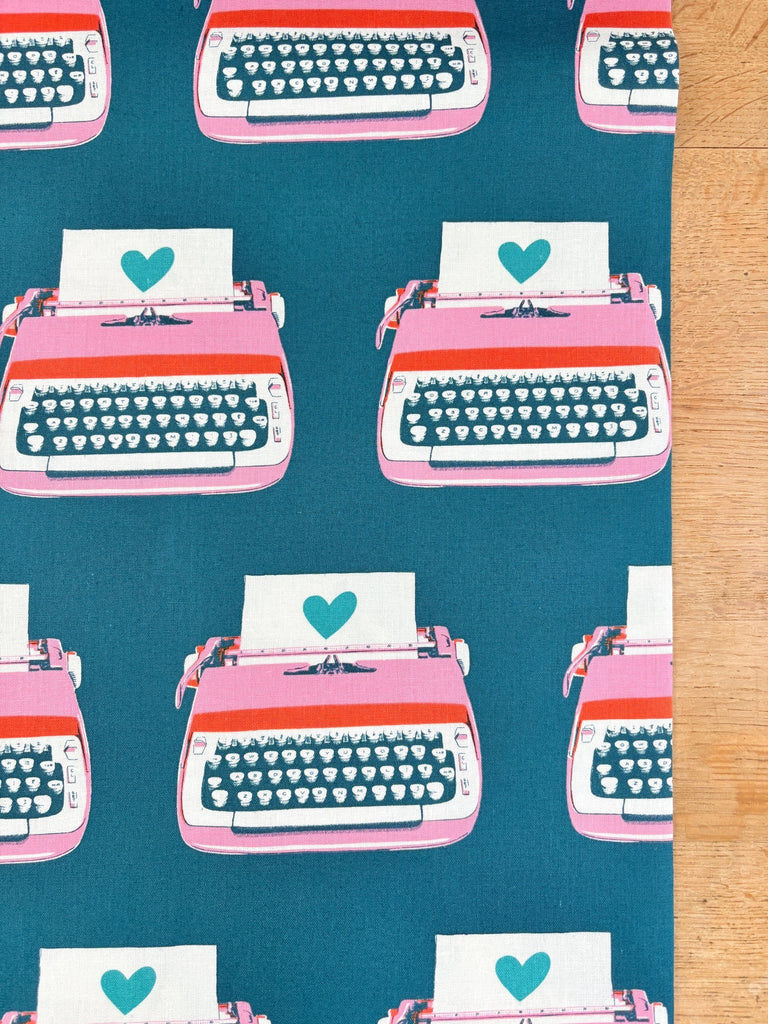 Typewriters in Teal - Best Day Ever Linen by Ruby Star Society - The Eternal Maker - UK Fabric Shop