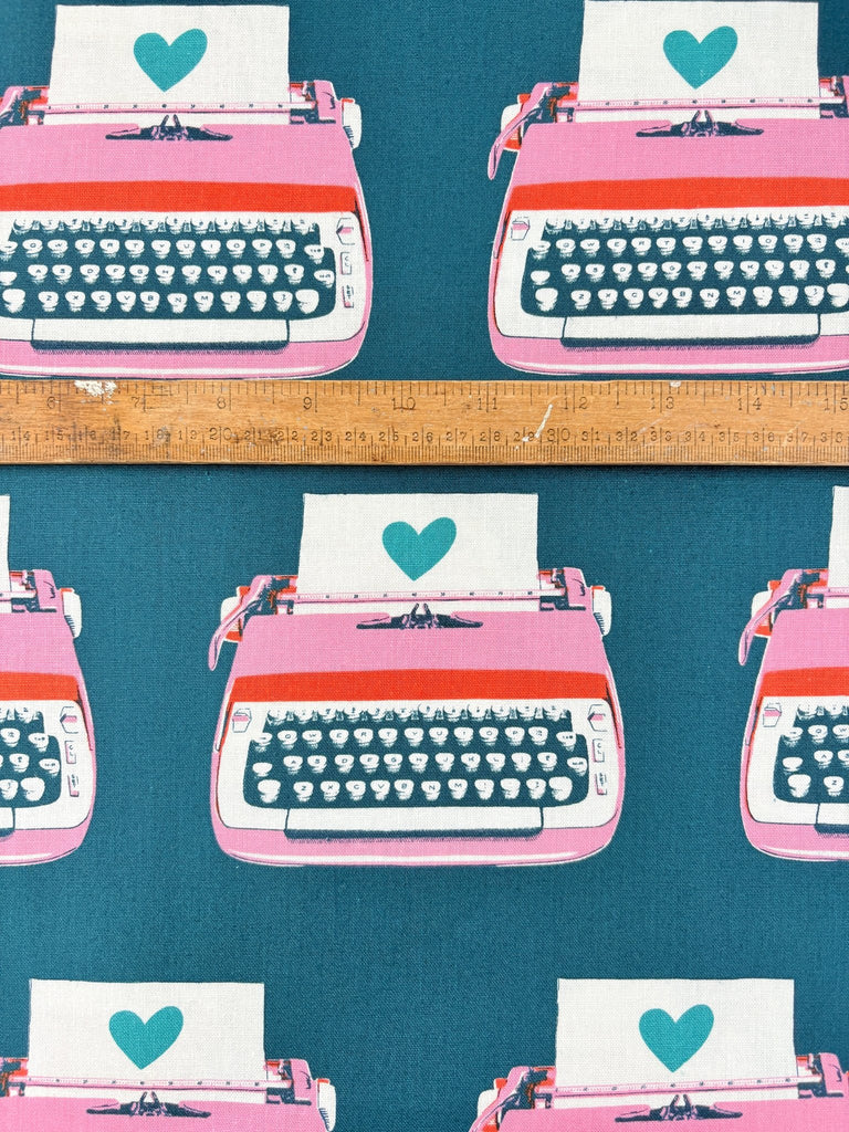 Typewriters in Teal - Best Day Ever Linen by Ruby Star Society - The Eternal Maker - UK Fabric Shop