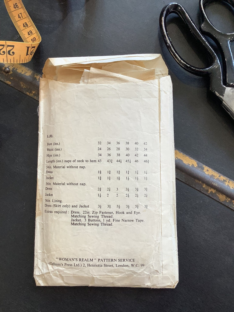 Vintage Sewing Pattern - Woman's Realm L52 - 1960s Dress and Jacket - Bust Size 38" - The Eternal Maker - UK Fabric Shop