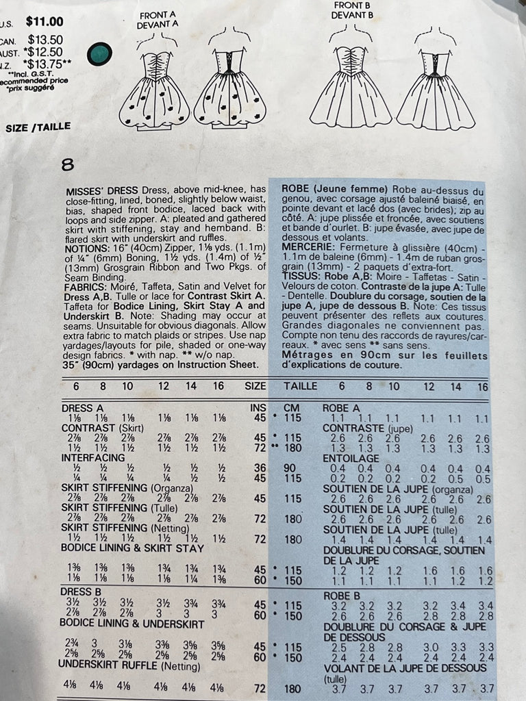 Vogue 1992 - Belville Sassoon Boned Bodice Dress - Vintage Sewing Pattern (Size 8 Bust 31.5") - The Eternal Maker - UK Fabric Shop
