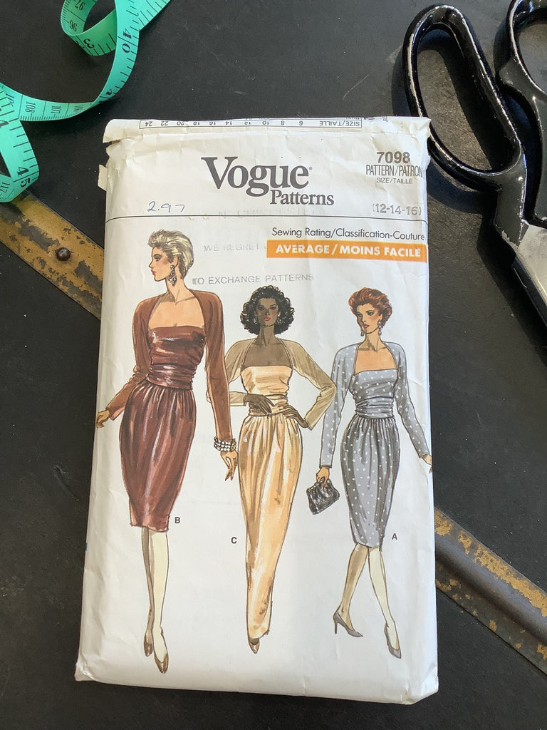 Vogue 7098 - Sleeved Dress with Cummerbund - Vintage Sewing Pattern (Size 12 14 16) - The Eternal Maker - UK Fabric Shop