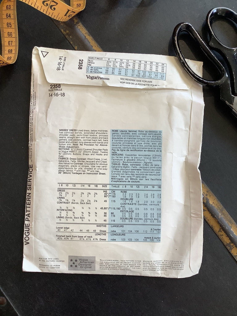 Vogue American Designer 2358 - Misses Dress - 1980s Vintage Sewing Pattern Cut at Size 14 Bust 36 - The Eternal Maker