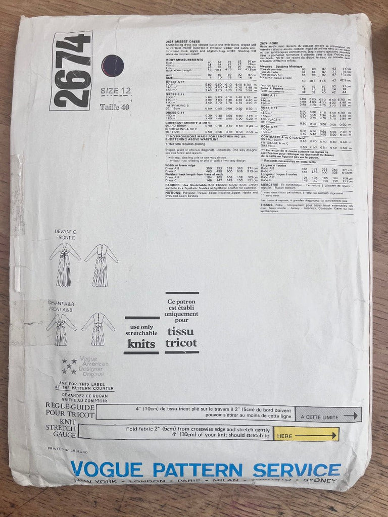 Vogue American Designer 2674 - Jerry Silverman Dresses - Vintage Sewing Pattern Size 12 - The Eternal Maker - UK Fabric Shop