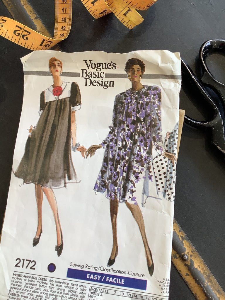 Vogue Basic Design 2172 - Misses Dress - 1980s Vintage Sewing Pattern Sizes 14 16 18 - The Eternal Maker - UK Fabric Shop