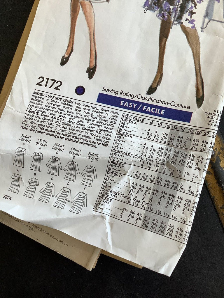 Vogue Basic Design 2172 - Misses Dress - 1980s Vintage Sewing Pattern Sizes 14 16 18 - The Eternal Maker - UK Fabric Shop