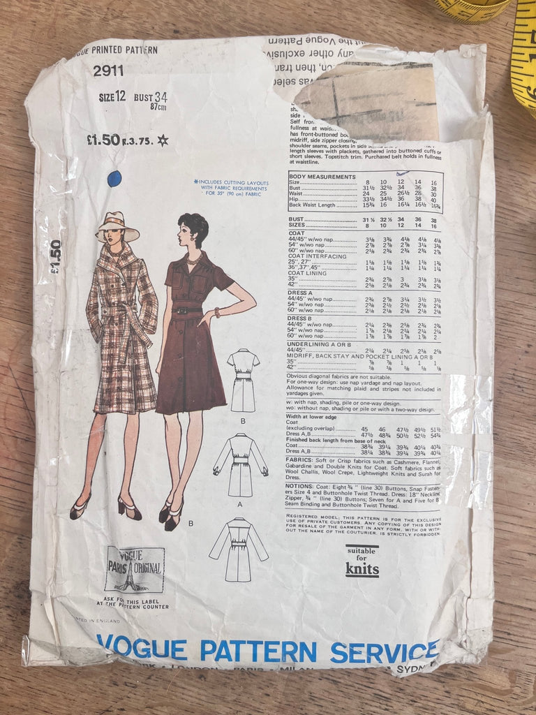 Vogue Paris Original 2911 - Christian Dior Misses Coat and Dress - Vintage Sewing Pattern Size 12 Bust 34 - The Eternal Maker - UK Fabric Shop