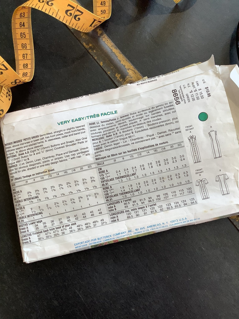 Vogue Very Easy Vogue Sport 8656 - Dress - Vintage Sewing Pattern Cut at Size 8 - The Eternal Maker - UK Fabric Shop