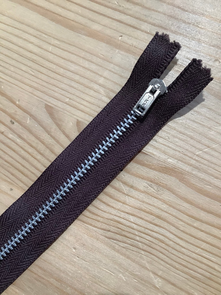 YKK Brown - Silver Metal Teeth Trouser Zip - 20cm / 8" - The Eternal Maker - UK Fabric Shop